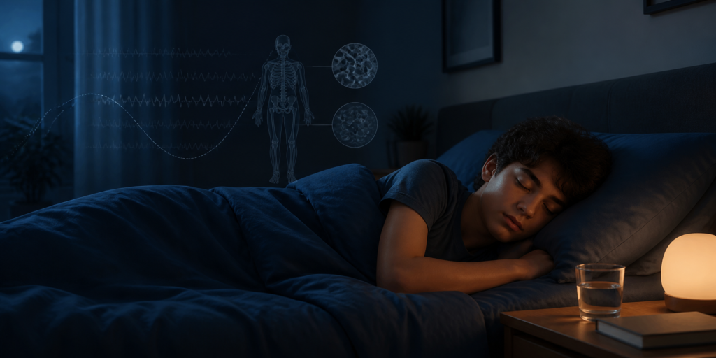 Teen sleeping during deep sleep that supports normal growth