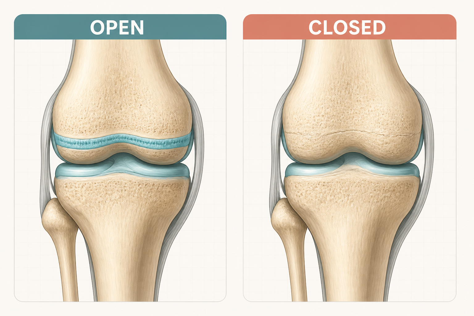 Comparison of open and closed growth plates in the knee